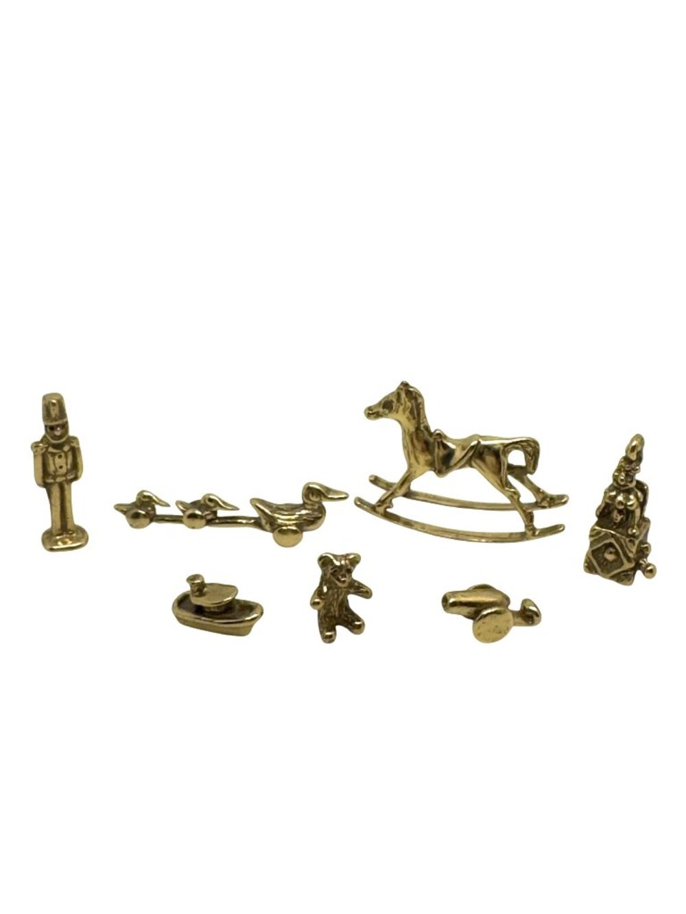 Vtg Riccio Brass Miniature 7 Figurines Rocking Horse Duck Jack-In-Box Bear Boat